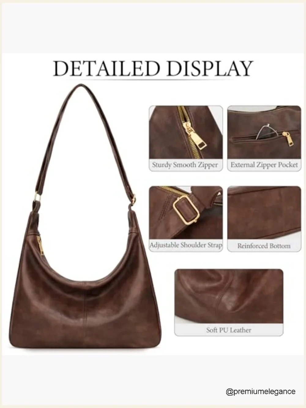Ultra Soft Slouchy Hobo Bag Vegan Leather Shoulder Crossbody Tote Purse with